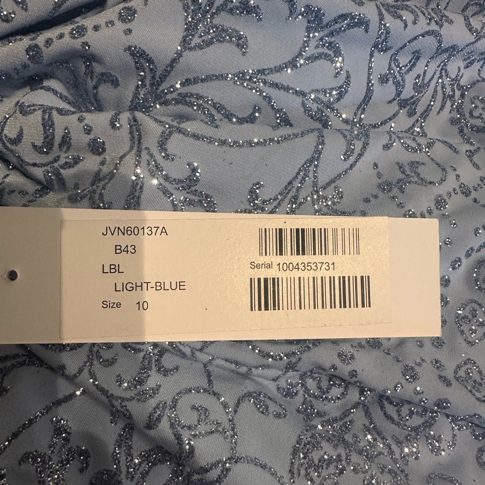 NWT. JOVANI | Light Blue Lace Up Back Jersey Gown - Picture 5 of 5